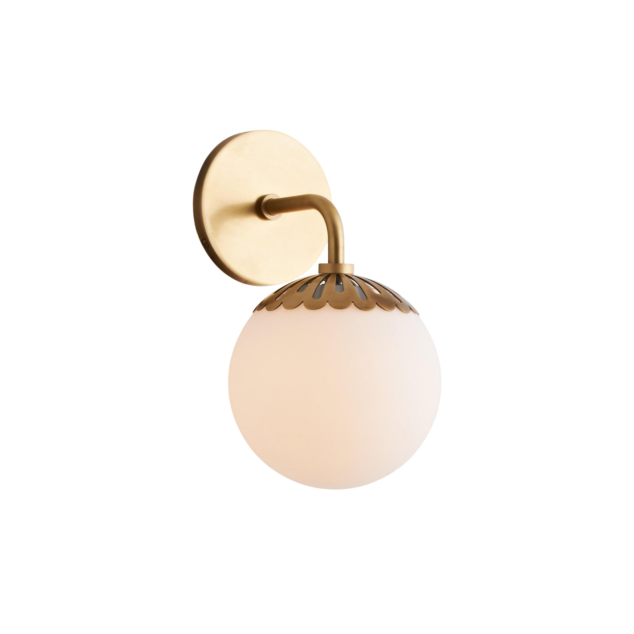 Art Deco Wandlampe mit Blumenkuppel und Glaskugel – Design Wandbeleuchtung in Messing, Schwarz oder Nickel für Wohnzimmer und Badezimmer | Restfield