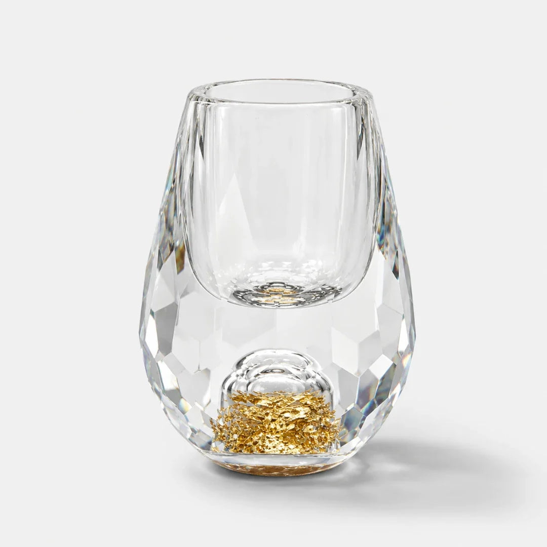 Hand-cut Shot Glass with Gold Foil Base 15ml Crystal Glass Shooter for Spirits Vodka Whisky Bar | Sansoti