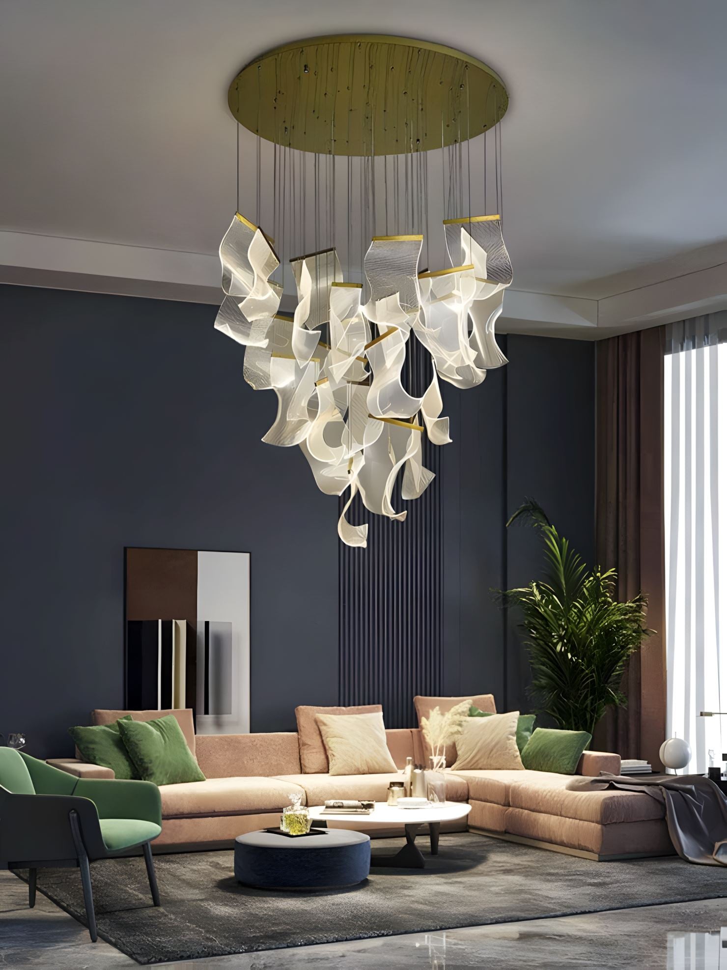 Moderne Design-Kronleuchter mit geschichteten Acryl-Blättern und verstellbarer Höhe | Restfield