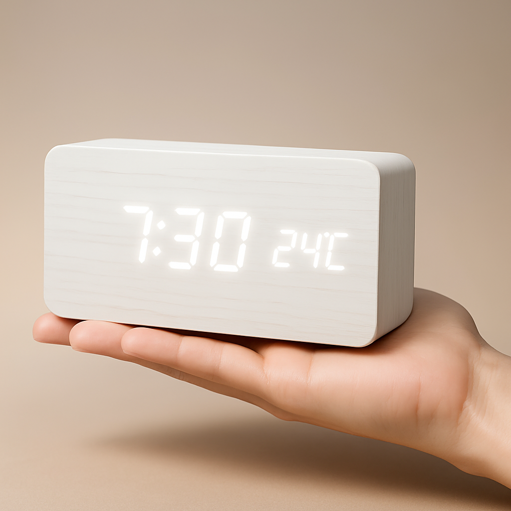 Digitale LED Klok Hout Driehoek Modern Design Wekker USB Dimbaar Display Tafelklok Slaapkamer Kantoor | Sansoti