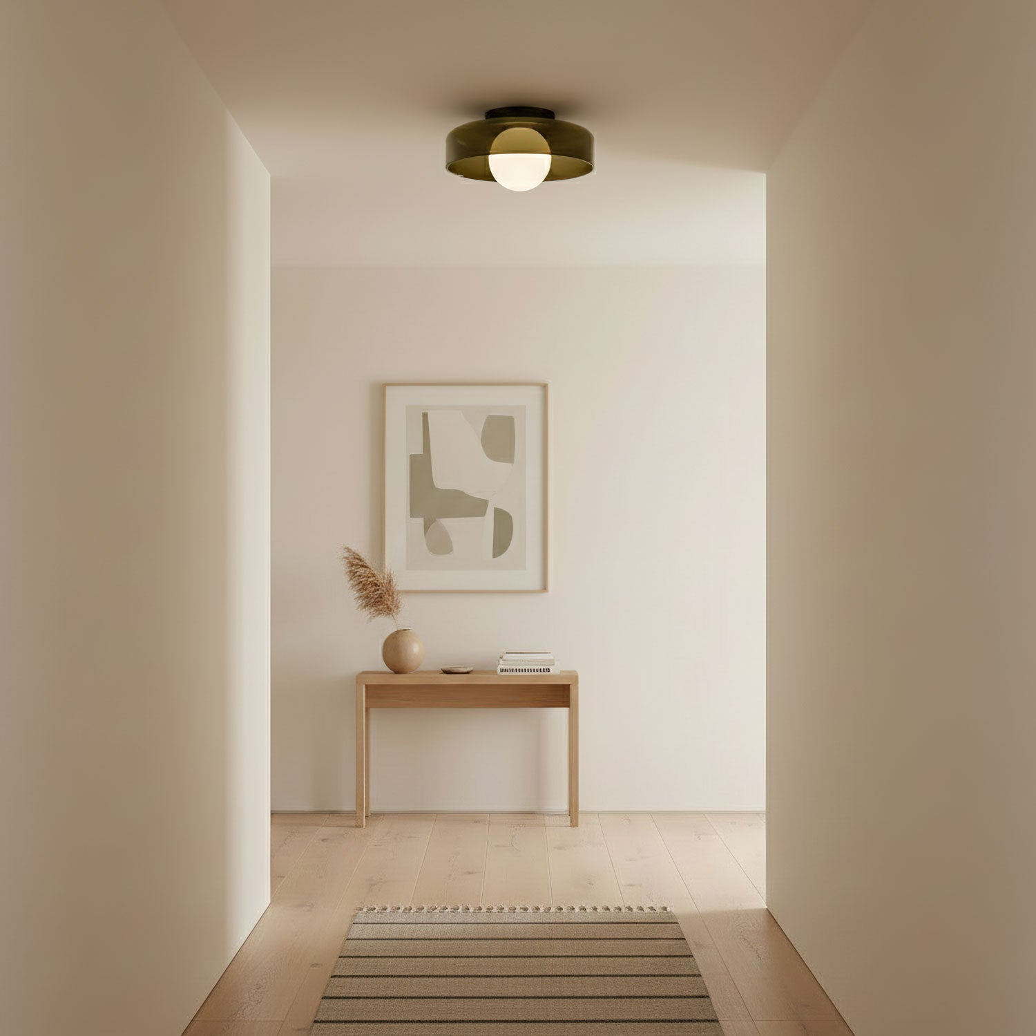 Disc Orb Plafondlamp – Moderne Glazen Lampenkap Rond Scandinavisch Design Messing Basis 3 Lichtpunten Warm Licht Woonkamer Slaapkamer Eetkamer | Sansoti