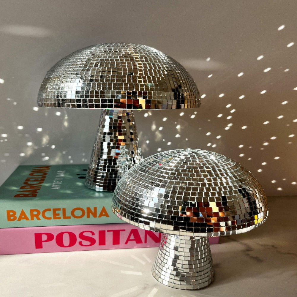 Retro Mushroom Lamp with Glitter Effect – Mirror Tile Disco Ball Design 15x18cm or 20x22.5cm | Sansoti