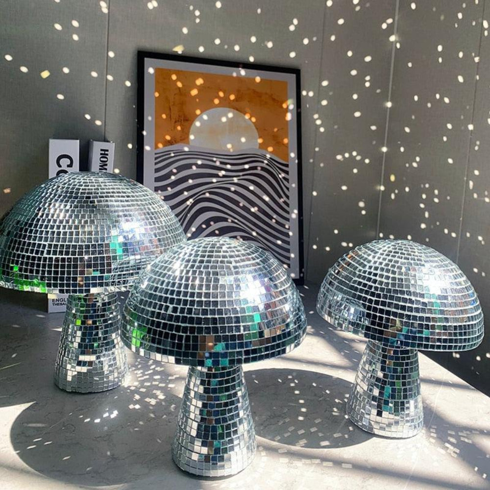 Retro Mushroom Lamp with Glitter Effect – Mirror Tile Disco Ball Design 15x18cm or 20x22.5cm | Sansoti