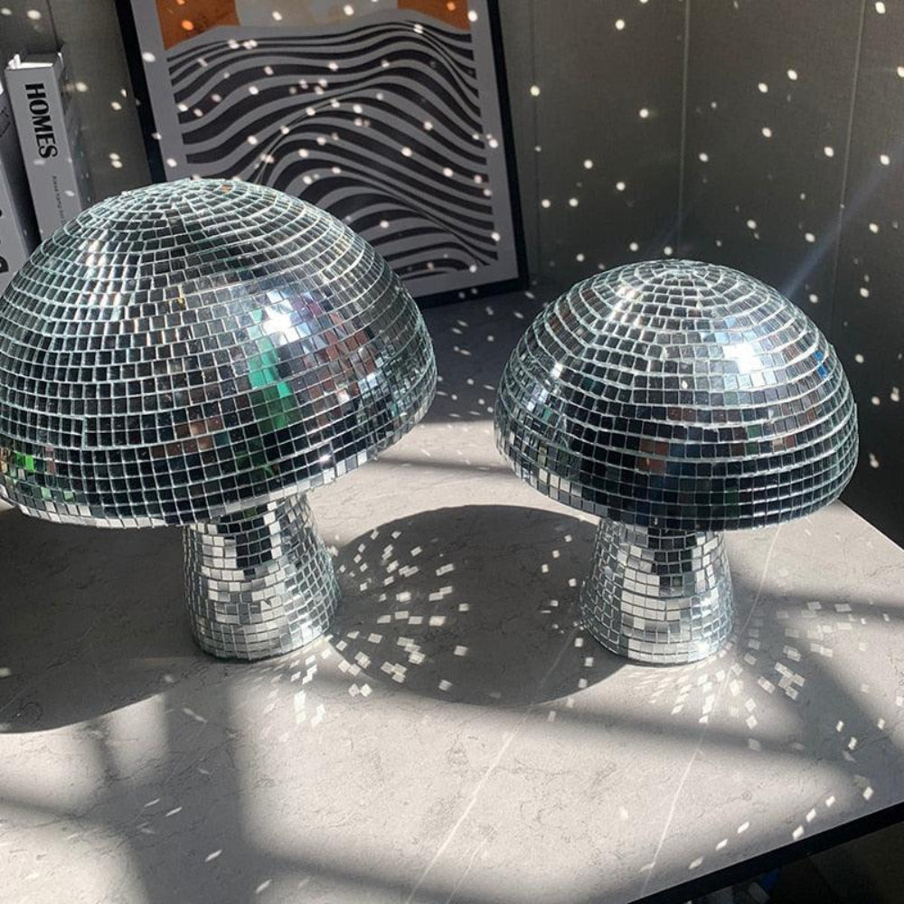 Retro Mushroom Lamp with Glitter Effect – Mirror Tile Disco Ball Design 15x18cm or 20x22.5cm | Sansoti