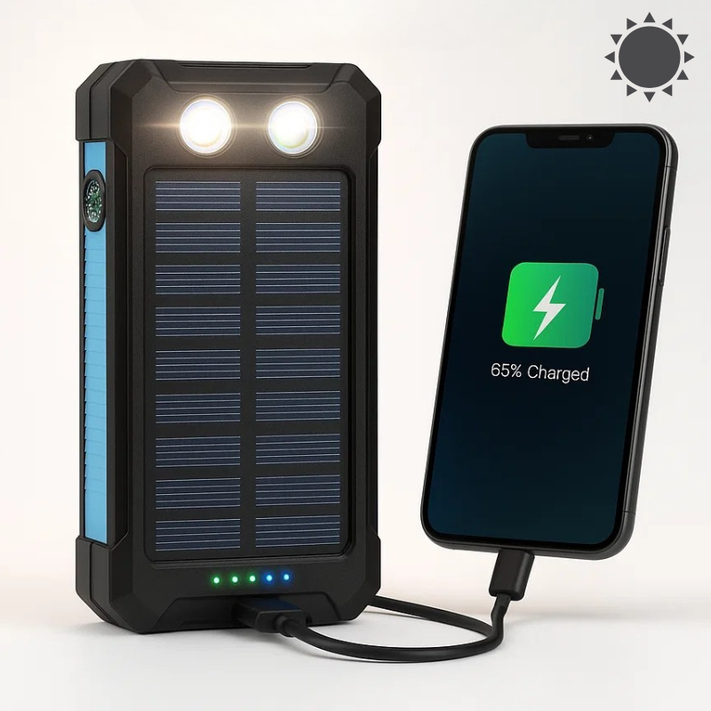 Zonnepaneel Powerbank Met 500.000mAh Capaciteit, Dubbele USB Poorten En Waterdichte Behuizing Voor Outdoor En Noodstroom | Sansoti