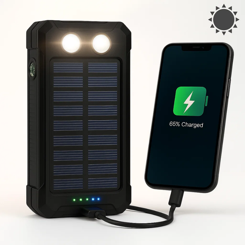 Zonnepaneel Powerbank Met 500.000mAh Capaciteit, Dubbele USB Poorten En Waterdichte Behuizing Voor Outdoor En Noodstroom | Sansoti
