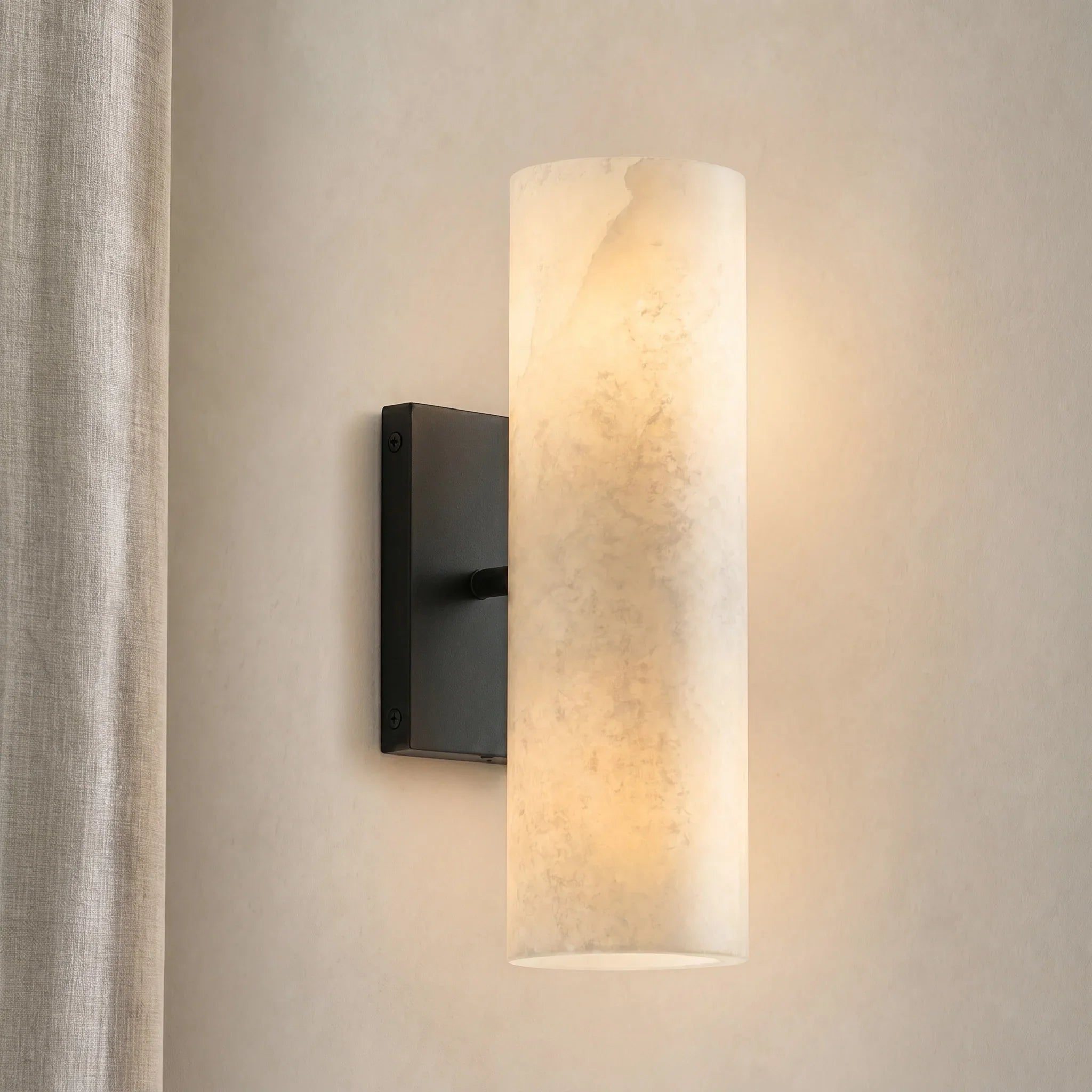 Cilindervormige wandlamp met natuurlijk albast of geribde glazen kap Brons Nikkel Messing | Sansoti