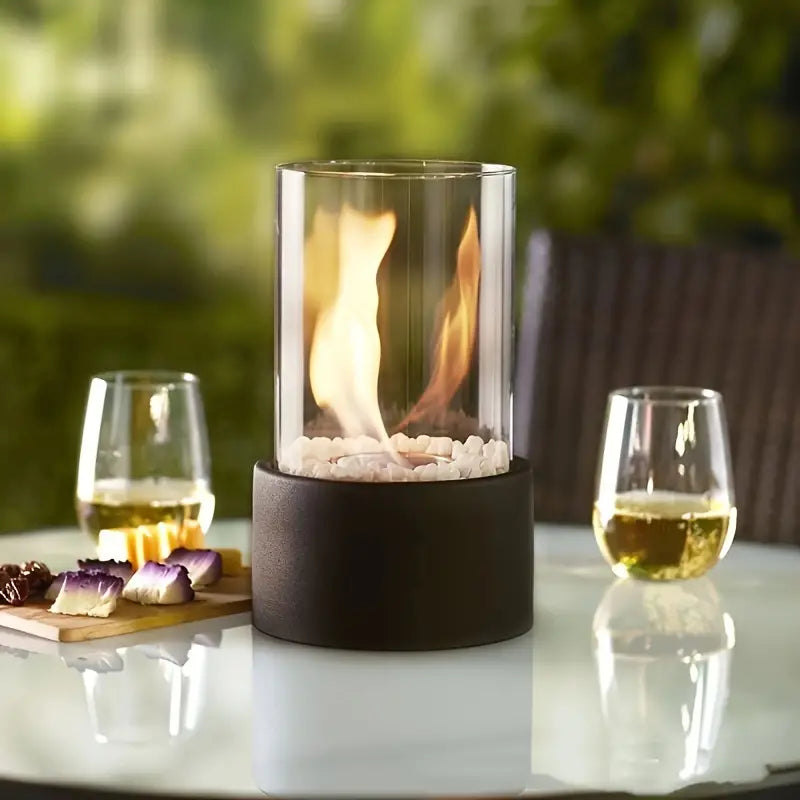 Cheminée de table au bioéthanol, sans fumée, en verre et métal, flamme d’ambiance portable pour intérieur et extérieur | Sansoti