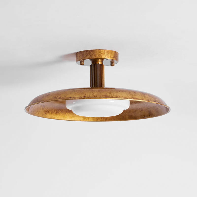 Plafondlamp met handgeblazen glazen kap en gestructureerde metalen rozet – warm sfeerlicht voor woonkamer, slaapkamer en entree | Sansoti