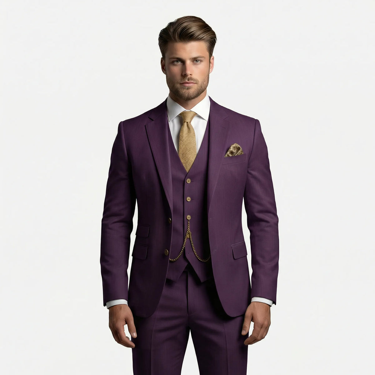 Trzyczęściowy garnitur slim fit dla mężczyzn z marynarką, kamizelką i spodniami, na formalne okazje biznesowe i ślub | Sansoti