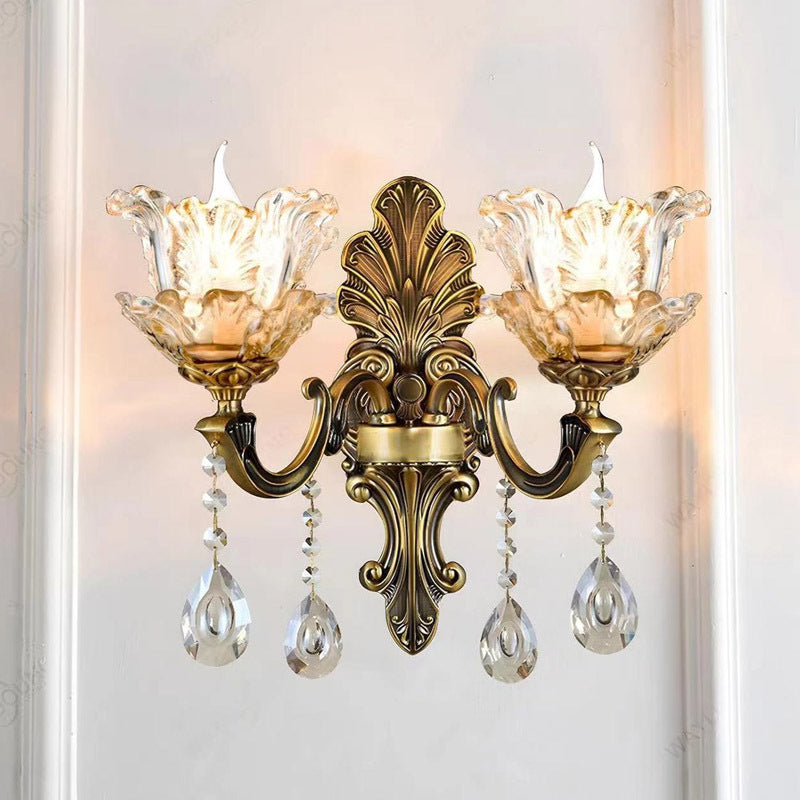 Vintage Wandlamp Goud Glas Dubbele Klassiek Warm Wit Licht Binnenwandlamp E14 Slaapkamer Woonkamer Hal Decoratief Verlichting Muurlamp | Sansoti