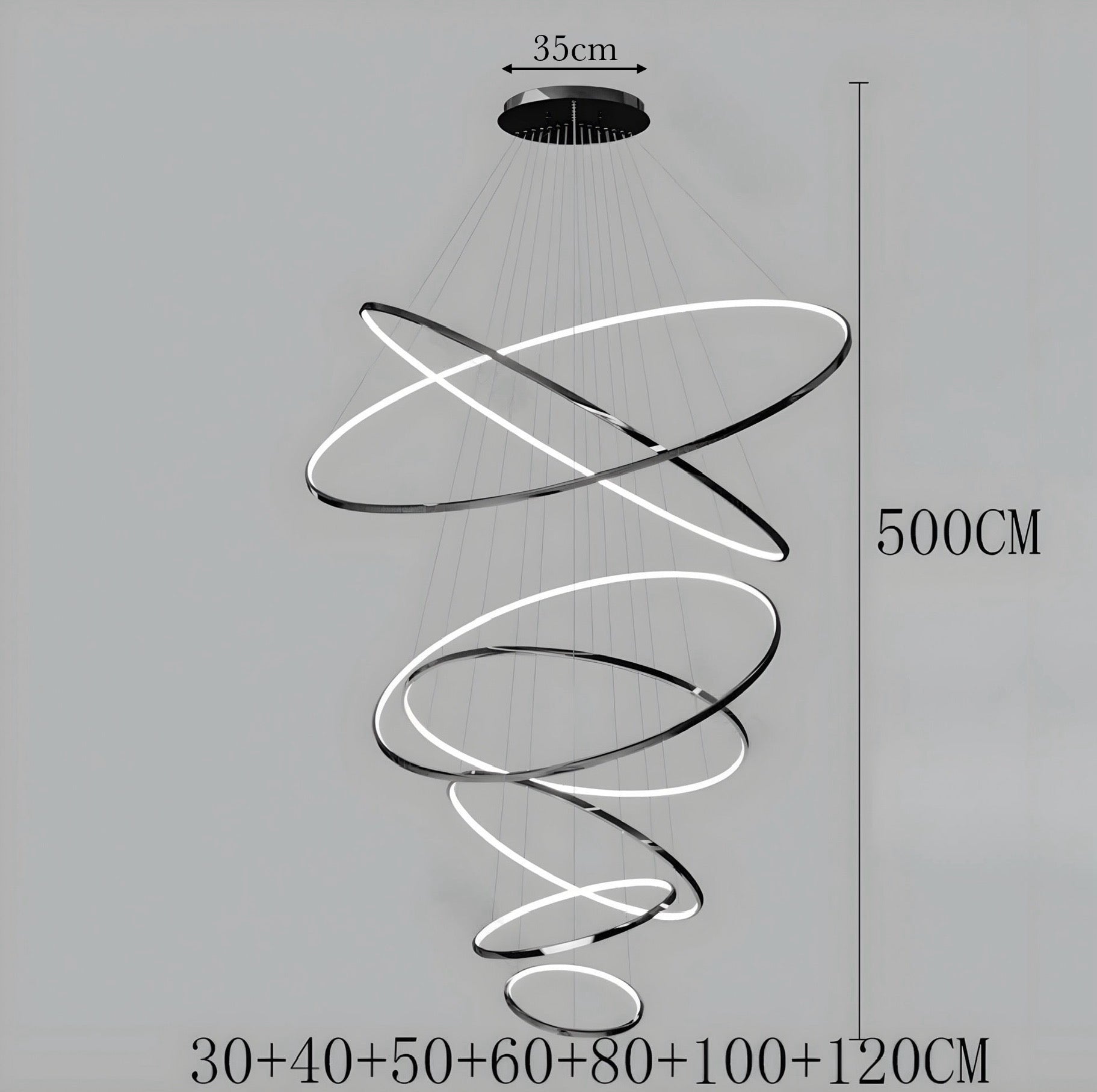 LED Kroonluchter Ringen Dimbaar RVS Goud Of Zwart 3 Tot 8 Elementen | Sansoti