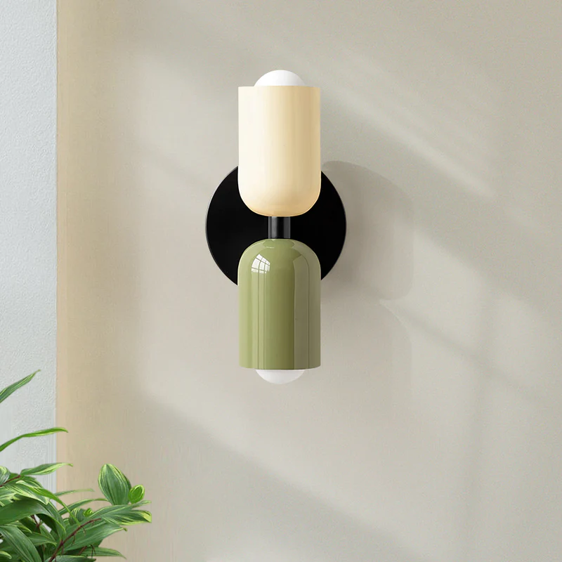 Louvel wandlamp glas dubbel lichtpunt groen wandverlichting woonkamer slaapkamer modern design up down verlichting compact 12 cm | Sansoti