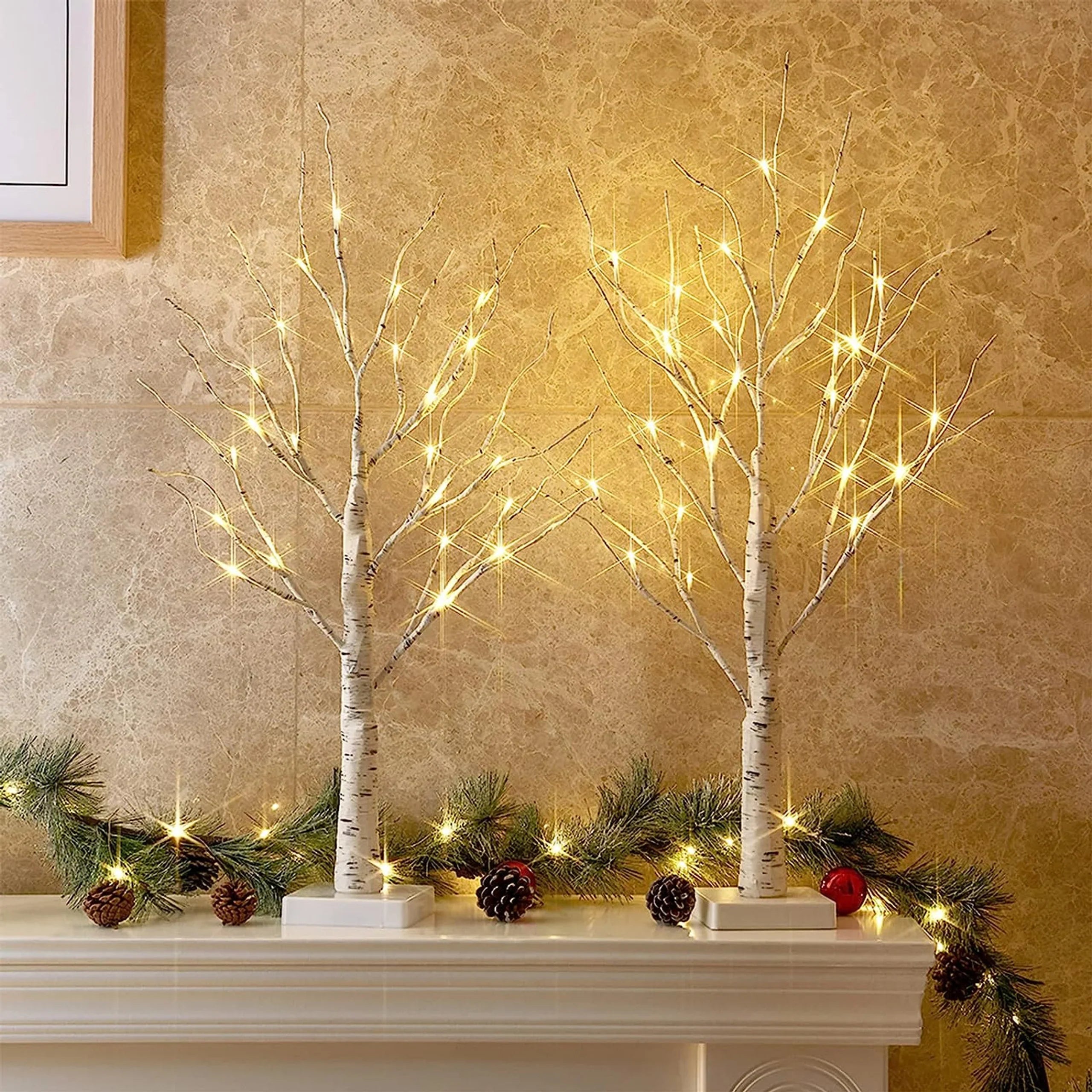 Decoratieve Berkenhouten Lichtboom met LED-Verlichting 60 cm Warm Sfeerlicht Natuurboom Decoratie voor Woonkamer Slaapkamer | Sansoti