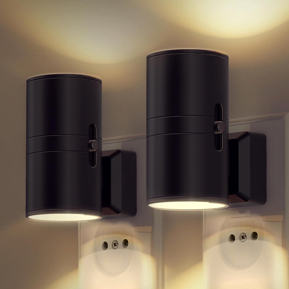 Applique à intensité variable avec fonction veilleuse, lampe à prise, éclairage LED moderne noir et blanc pour chambre et chambre d’enfant | Sansoti