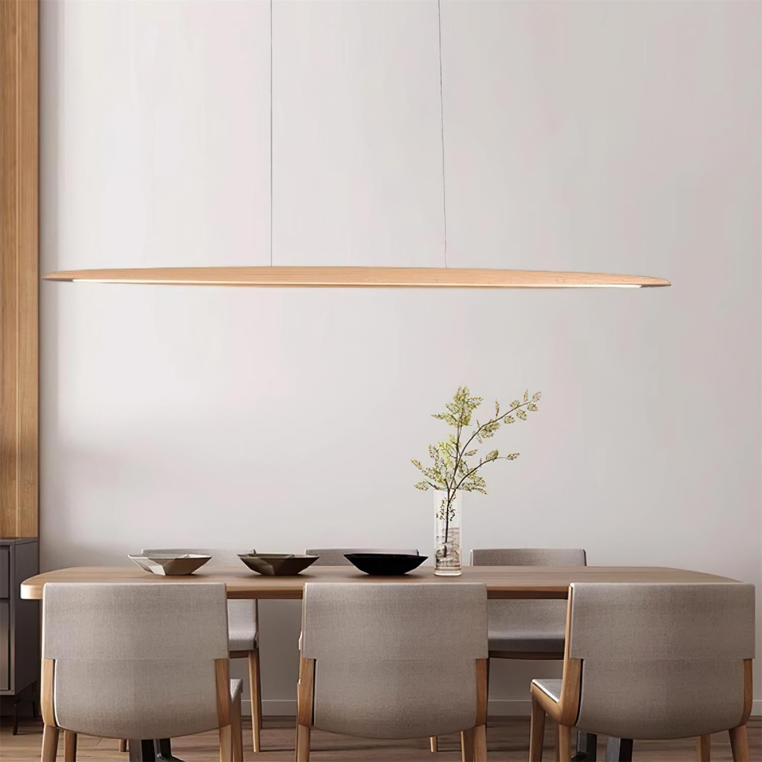 LED hanglamp hout lineair warm wit eettafel woonkamer kantoor minimalistisch Japandi design dimbaar keuken eiland verlichting | Sansoti
