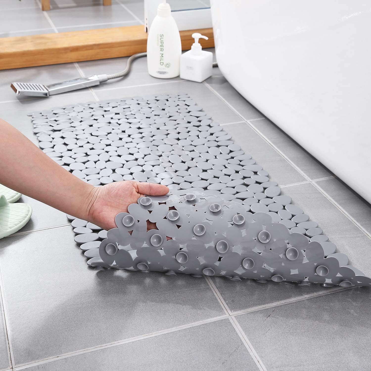 Antislip Badmat met Natuurlijk Kiezelsteendesign – Massage Effect – Wit Grijs Zwart Bruin Transparant – 70x36cm 88x40cm voor Douche Badkamer Spa Veilig Ontspannend | Sansoti