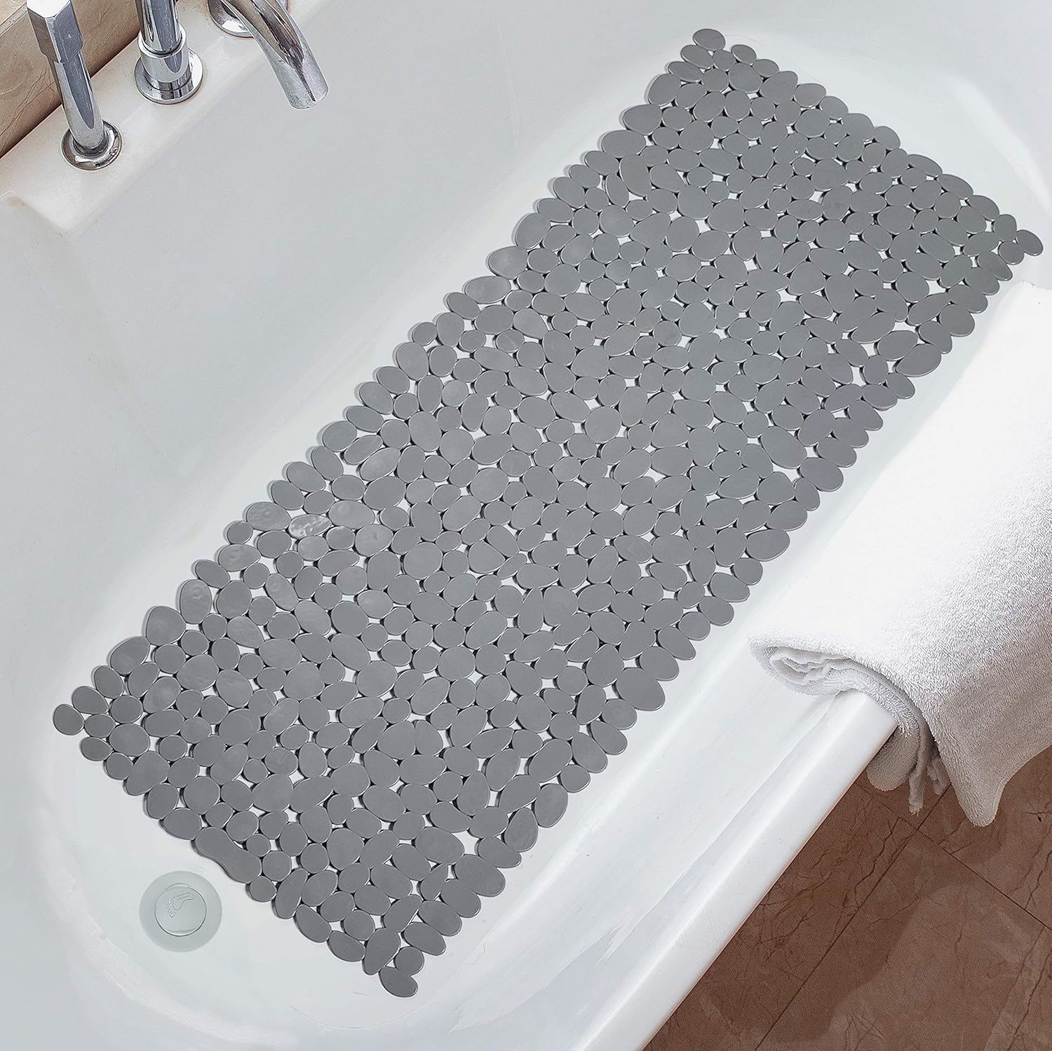 Antislip Badmat met Natuurlijk Kiezelsteendesign – Massage Effect – Wit Grijs Zwart Bruin Transparant – 70x36cm 88x40cm voor Douche Badkamer Spa Veilig Ontspannend | Sansoti