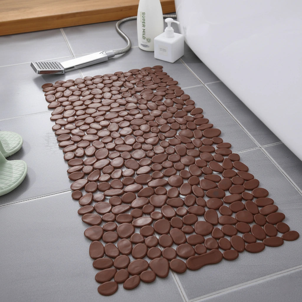 Antislip Badmat met Natuurlijk Kiezelsteendesign – Massage Effect – Wit Grijs Zwart Bruin Transparant – 70x36cm 88x40cm voor Douche Badkamer Spa Veilig Ontspannend | Sansoti