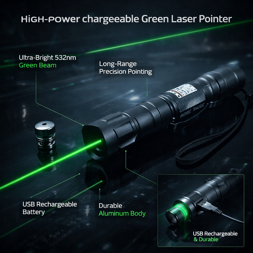 Groene Laserpointer 532nm Oplaadbaar USB voor Presentaties Sterrenkijken Outdoor Navigatie Camping Buiten | Sansoti