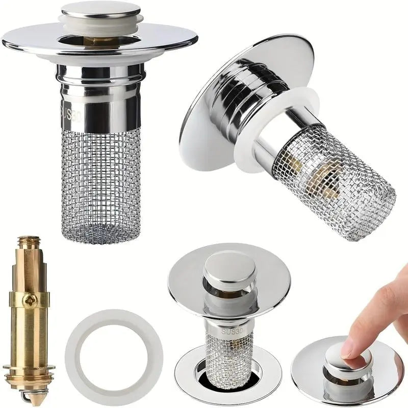 Pop-up Afvoerstop Messing Rubber 26-32mm Haarfilter Wastafel Bad Badkamer Drukknop Verstoppingpreventie Universeel Zonder Gereedschap | Sansoti