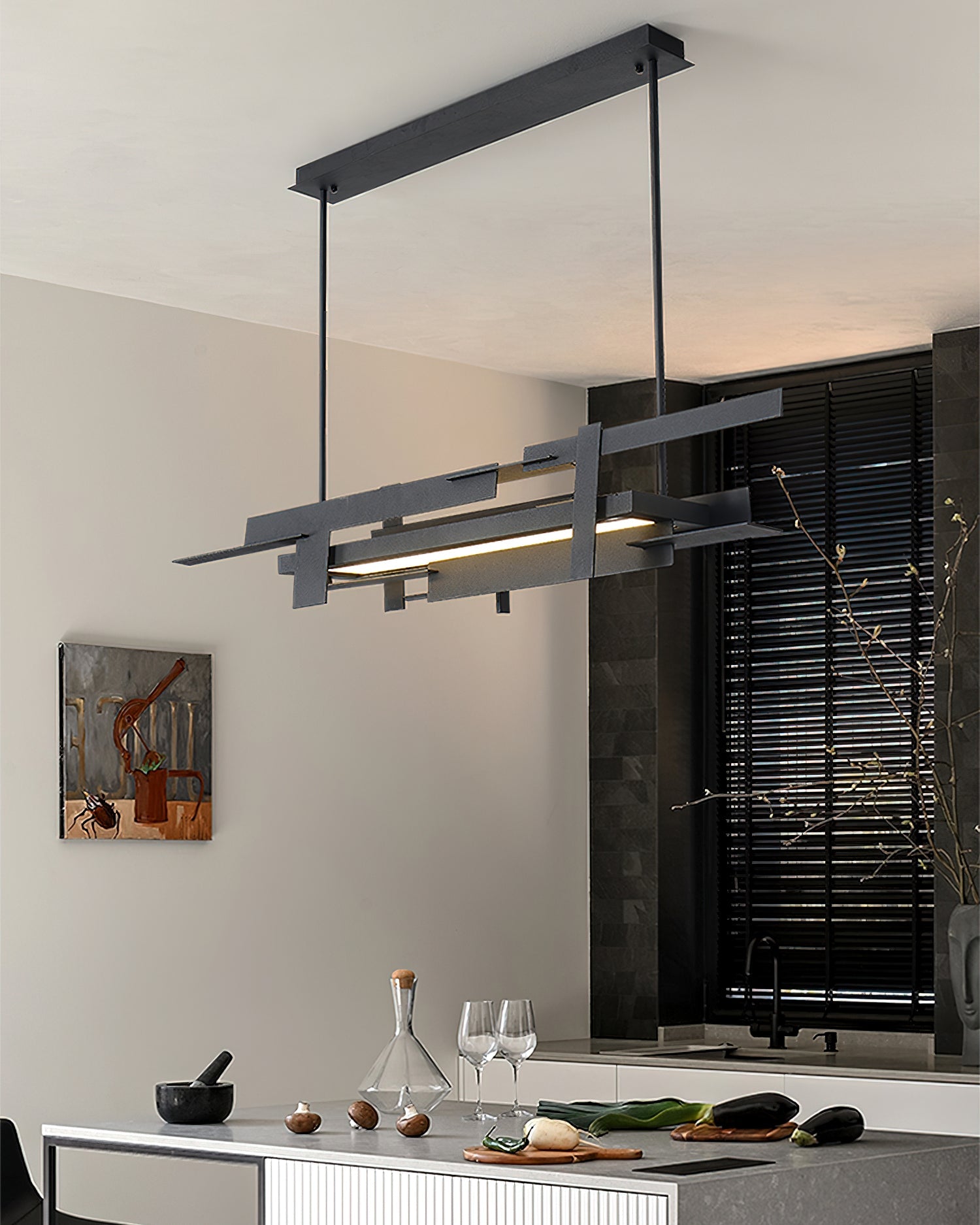 Planaire Hanglamp Zwart Metaal LED Geïntegreerd Modern Abstract Design Eettafel Verlichting | Sansoti