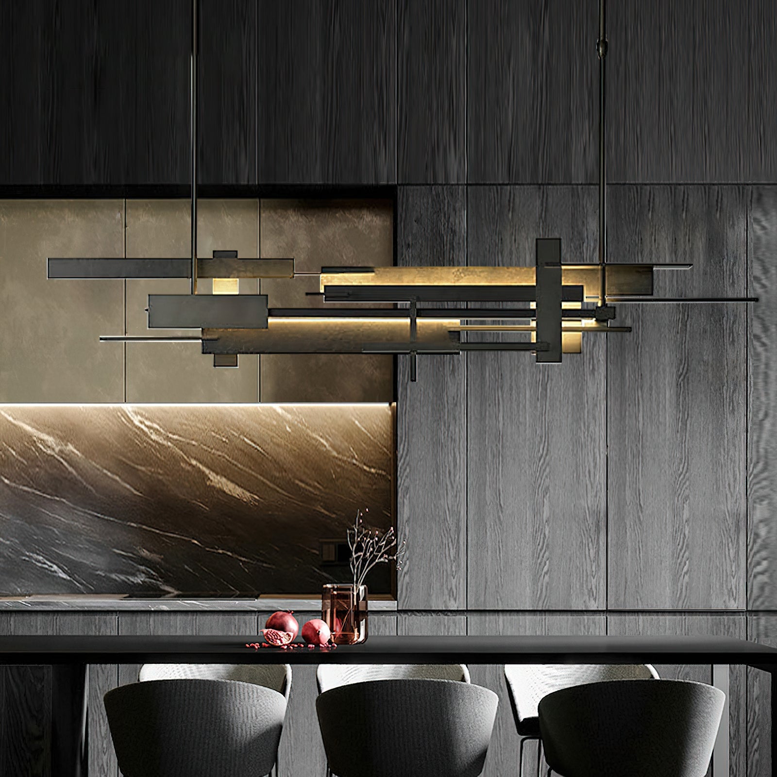 Planaire Hanglamp Zwart Metaal LED Geïntegreerd Modern Abstract Design Eettafel Verlichting | Sansoti