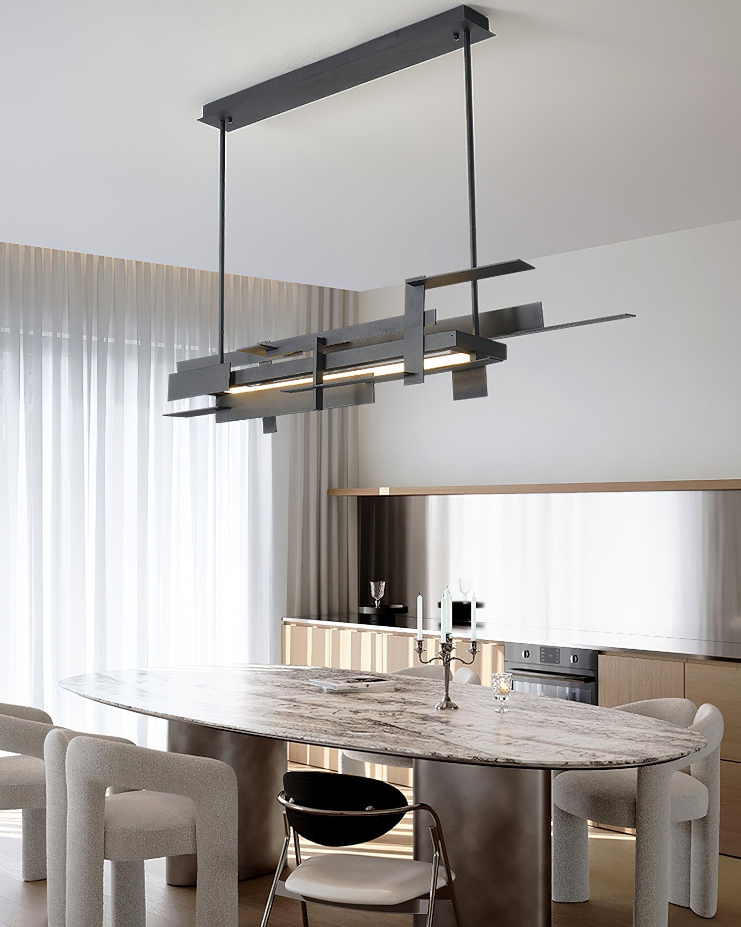 Planaire Hanglamp Zwart Metaal LED Geïntegreerd Modern Abstract Design Eettafel Verlichting | Sansoti