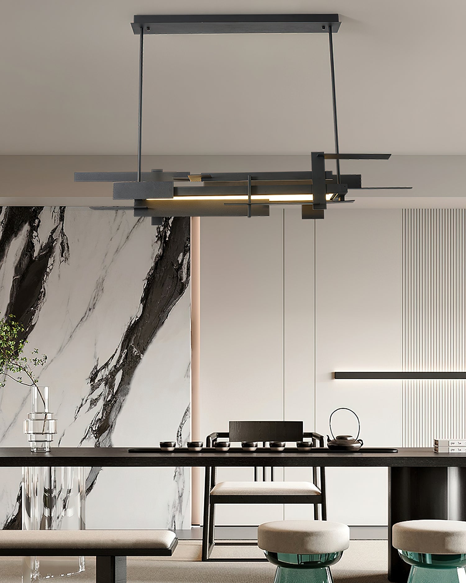 Planaire Hanglamp Zwart Metaal LED Geïntegreerd Modern Abstract Design Eettafel Verlichting | Sansoti