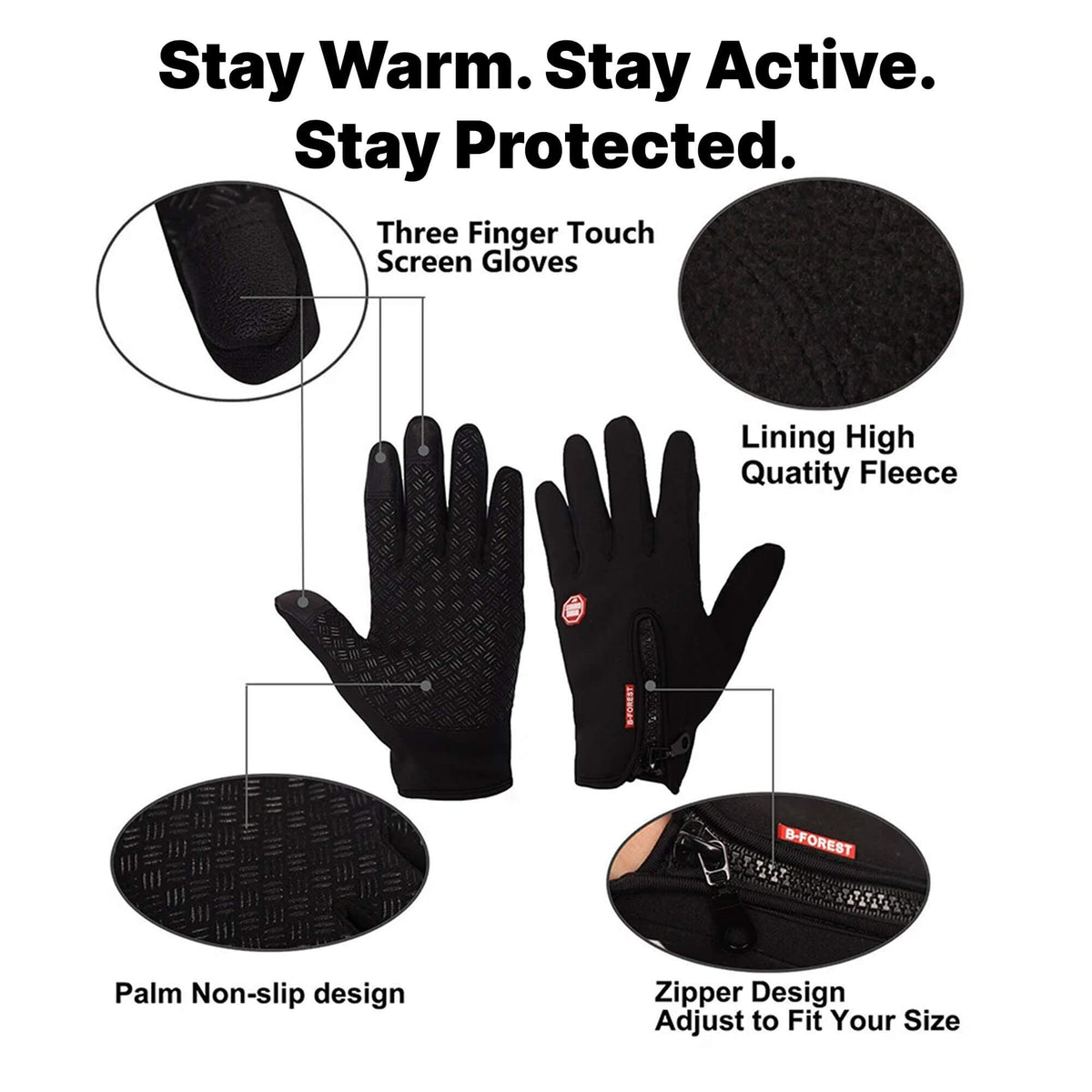 Thermische Winterhandschuhe mit Touchscreen-Funktion, winddicht, rutschfestem Grip und wasserdicht für Outdoor-Aktivitäten, Schwarz | Sansoti