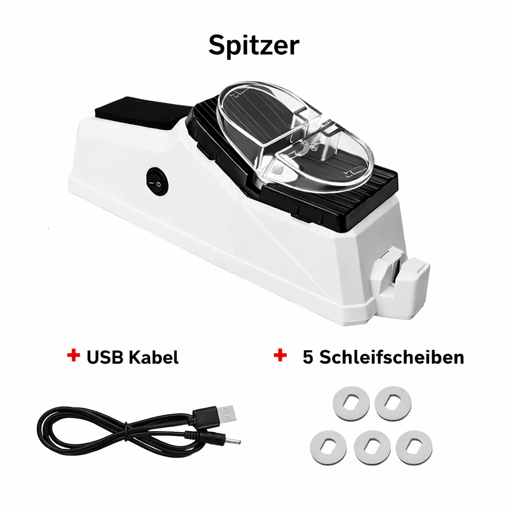 Elektrischer Messerschleifer für Küchenmesser, Scheren und Werkzeuge mit sicherem Halt und USB-Ladefunktion | Restfield