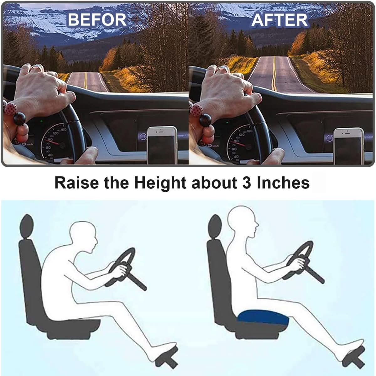 Ergonomisch Autostoelkussen Memory Foam Zitverhogend Rugsteun Comfort | Sansoti