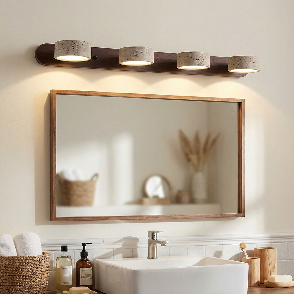 Verstelbare Wandlamp Travertijn & Hout – 2/3/4 Lichtpunten Warm Licht Sconce | Sansoti