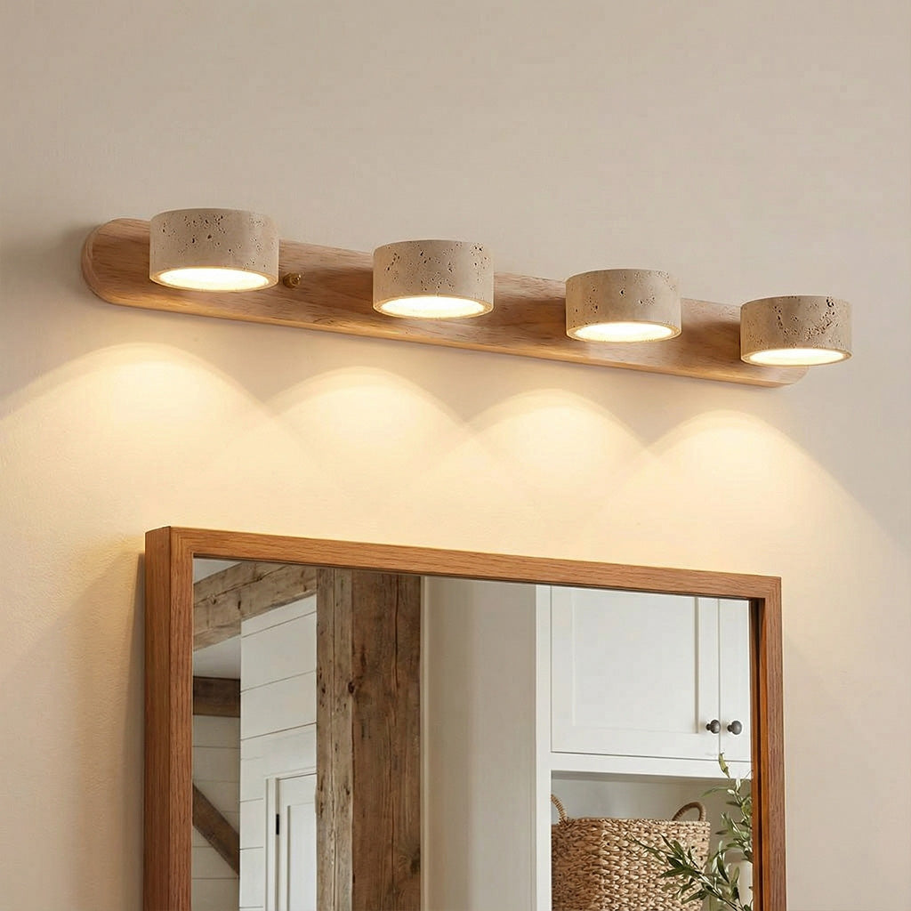 Verstelbare Wandlamp Travertijn & Hout – 2/3/4 Lichtpunten Warm Licht Sconce | Sansoti