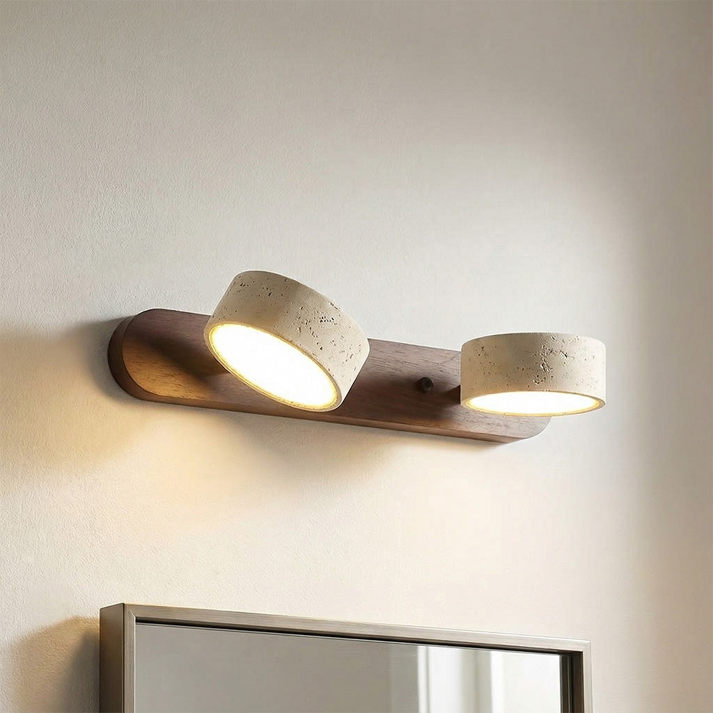 Verstelbare Wandlamp Travertijn & Hout – 2/3/4 Lichtpunten Warm Licht Sconce | Sansoti