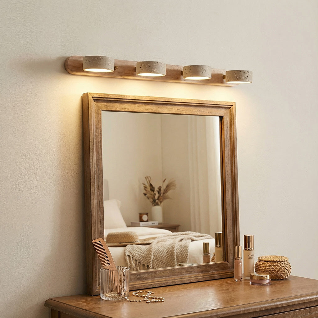 Verstelbare Wandlamp Travertijn & Hout – 2/3/4 Lichtpunten Warm Licht Sconce | Sansoti