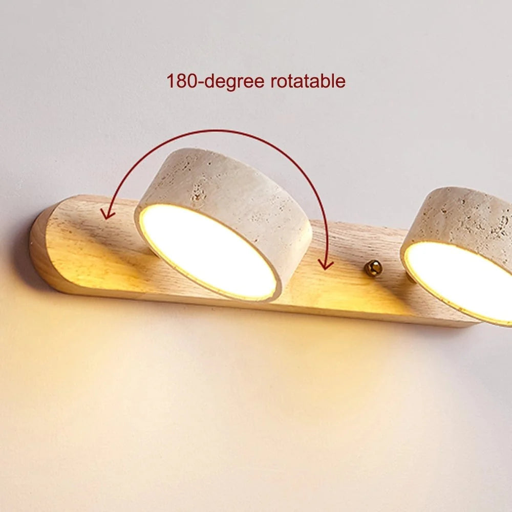 Verstelbare Wandlamp Travertijn & Hout – 2/3/4 Lichtpunten Warm Licht Sconce | Sansoti