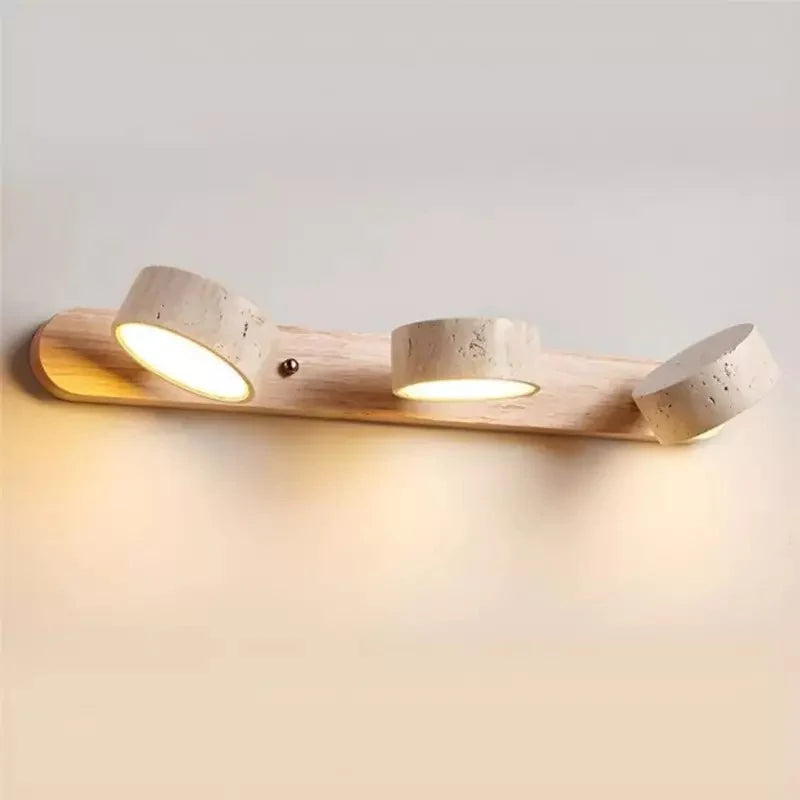 Verstelbare Wandlamp Travertijn & Hout – 2/3/4 Lichtpunten Warm Licht Sconce | Sansoti