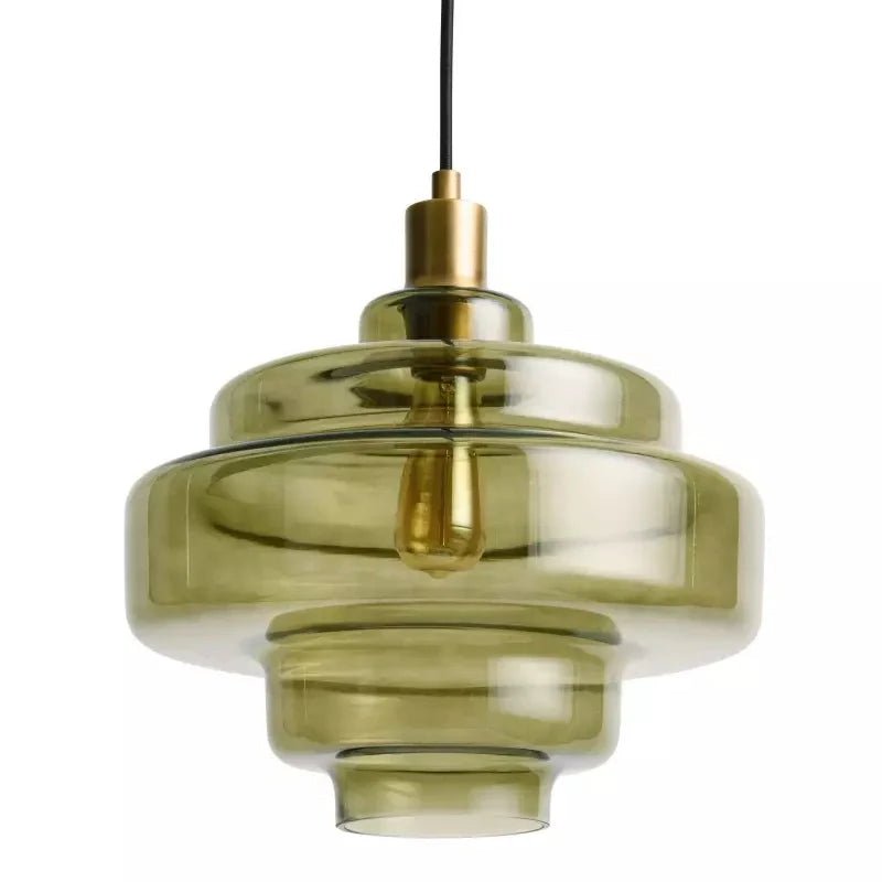 Gelaagde Glazen Hanglamp – Modern Design met Glanzende Afwerking – Groen, Amber, Rookgrijs, Roze | Sansoti