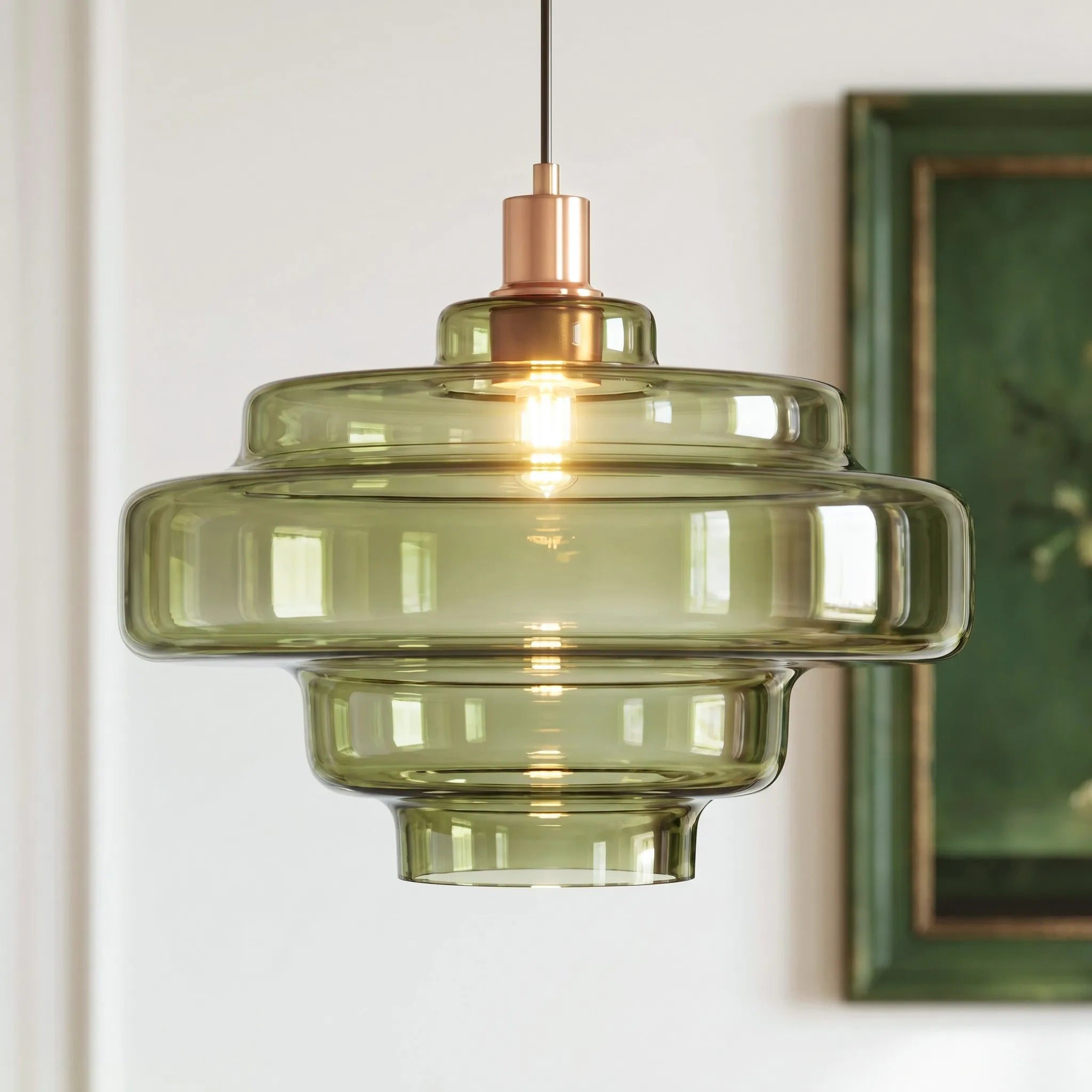 Gelaagde Glazen Hanglamp – Modern Design met Glanzende Afwerking – Groen, Amber, Rookgrijs, Roze | Sansoti