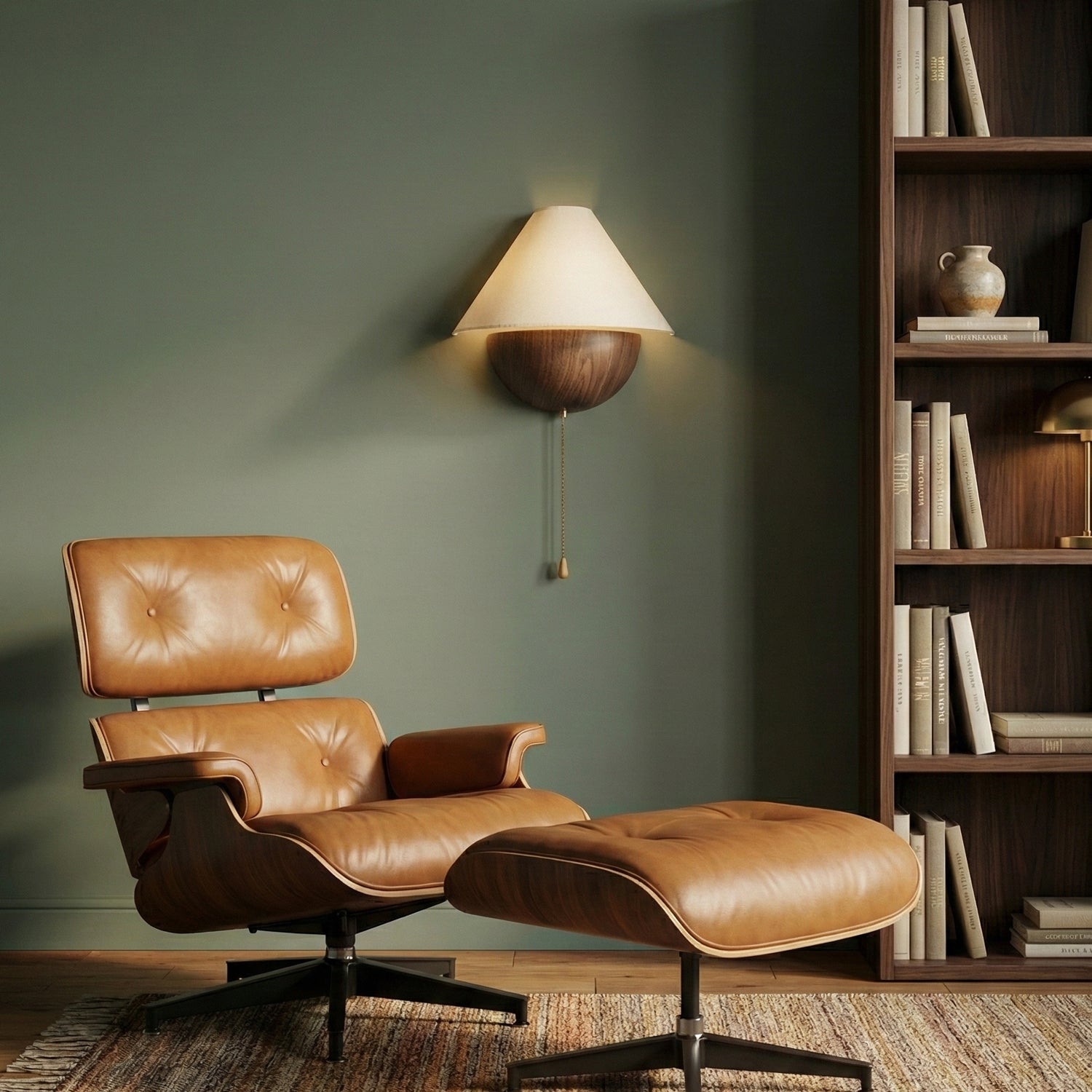 Wandlamp Half-Sphere met Stoffen Kap – Messing Trekschakelaar & Handbewerkt Ijzer voor Slaapkamer en Leeshoek | Sansoti