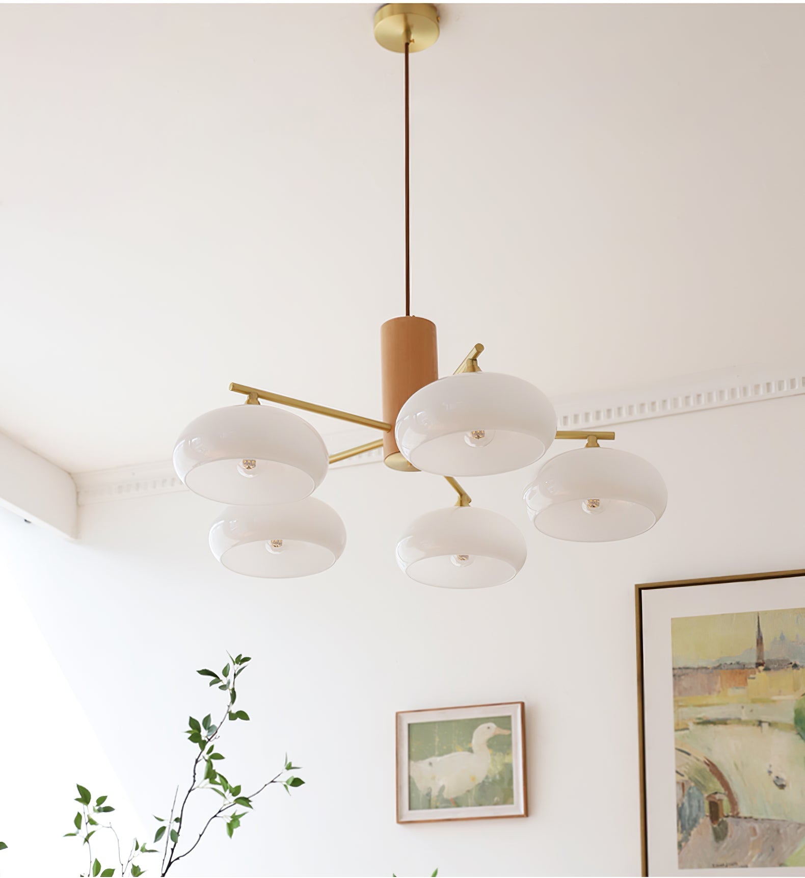Ovale Design Kroonluchter Met Glazen Kappen En Messing Details Voor Woonkamer En Eetkamer | Sansoti