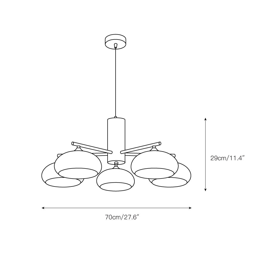 Ovale Design Kroonluchter Met Glazen Kappen En Messing Details Voor Woonkamer En Eetkamer | Sansoti