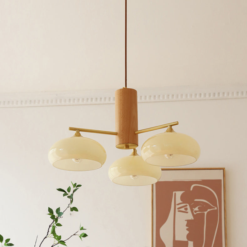 Ovale Design Kroonluchter Met Glazen Kappen En Messing Details Voor Woonkamer En Eetkamer | Sansoti