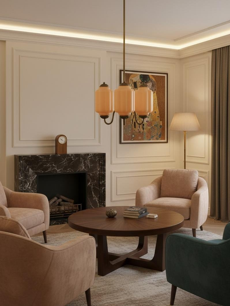Melkglazen Kroonluchter Vintage Afwerking Tijdloze Elegantie Klassieke Verlichting voor Eetkamer Woonkamer | Sansoti
