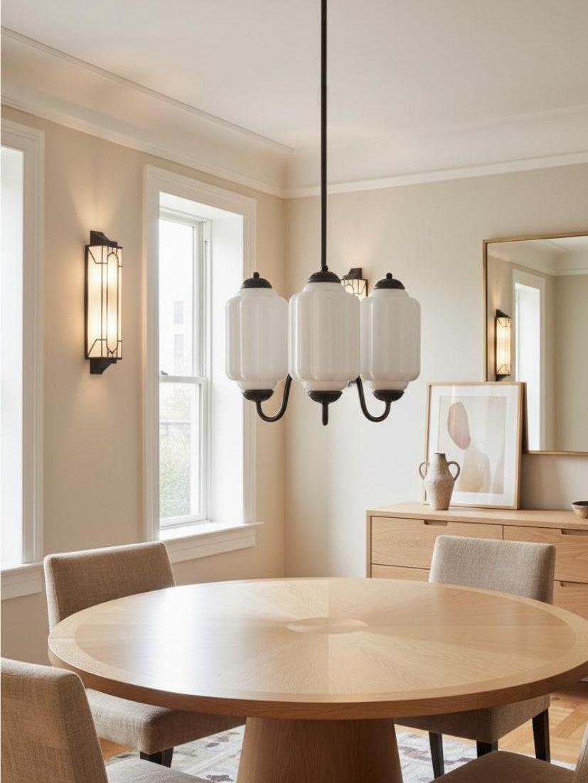 Melkglazen Kroonluchter Vintage Afwerking Tijdloze Elegantie Klassieke Verlichting voor Eetkamer Woonkamer | Sansoti