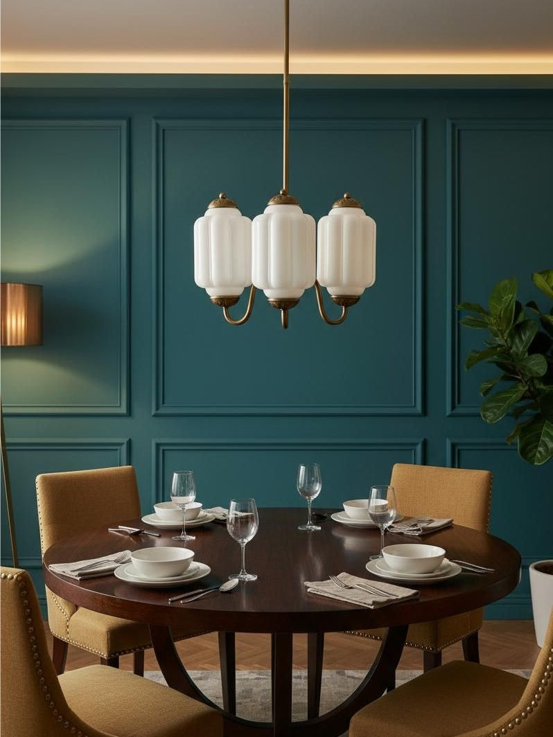 Melkglazen Kroonluchter Vintage Afwerking Tijdloze Elegantie Klassieke Verlichting voor Eetkamer Woonkamer | Sansoti