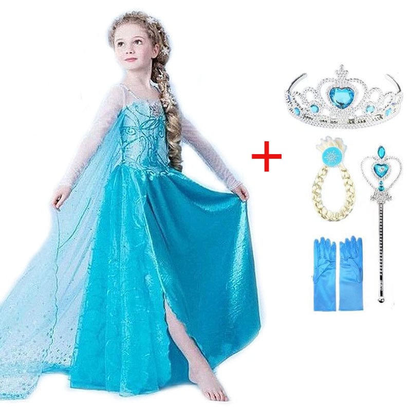 Prinsessenkostuum Blauw met Accessoires voor Kinderen 3-10 Jaar | Complete Set met Tiara Handschoenen Toverstaf | Verkleedkleding Feestkleding | Sansoti