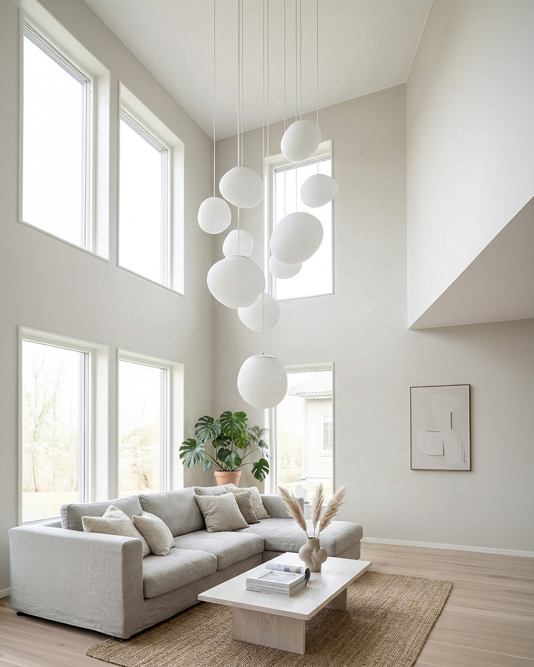 Glazen Hanglamp Melkwit Mondgeblazen – Modern Minimalistisch Design met Zacht Licht voor Eetkamer en Woonkamer – 3 Maten Beschikbaar – Warm Wit 3000K | Sansoti