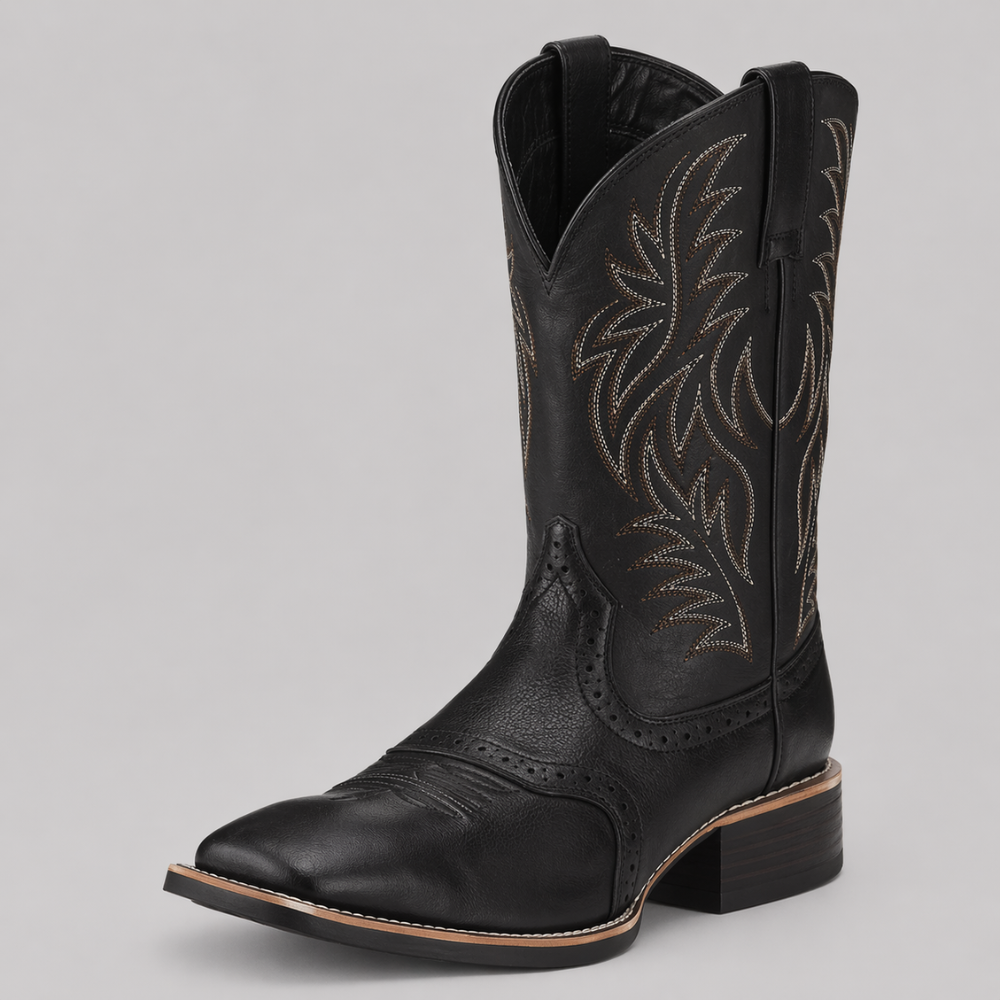 Men’s Leather Western Boots with Pointed Toe, Embroidery, Cowboy Style, Comfortable, Casual, Rugged Design, Authentic | Sansoti